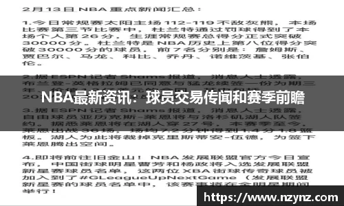 NBA最新资讯：球员交易传闻和赛季前瞻